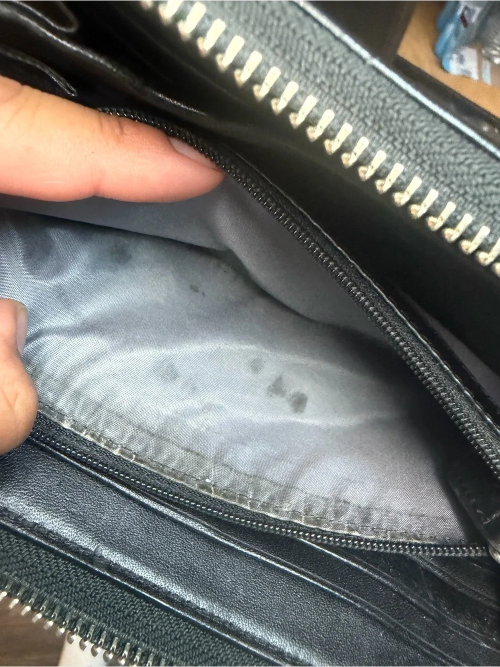 Coach Two-Tone Black and Khaki Signature Zip Wallet